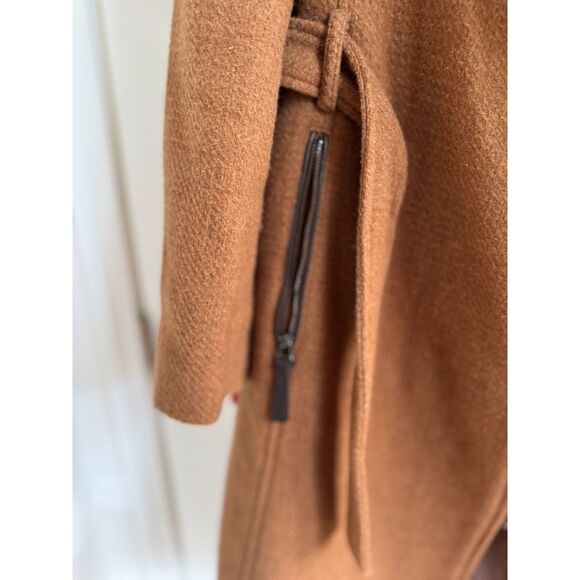 CALVIN KLEIN Wool Blend Belted Wrap Coat Women's Dark Camel Brown - Picture 7 of 11